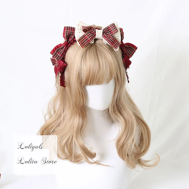 Red Plaid Lolita Headpiece Sweet Accessories Hair Clip Mini Top Hat