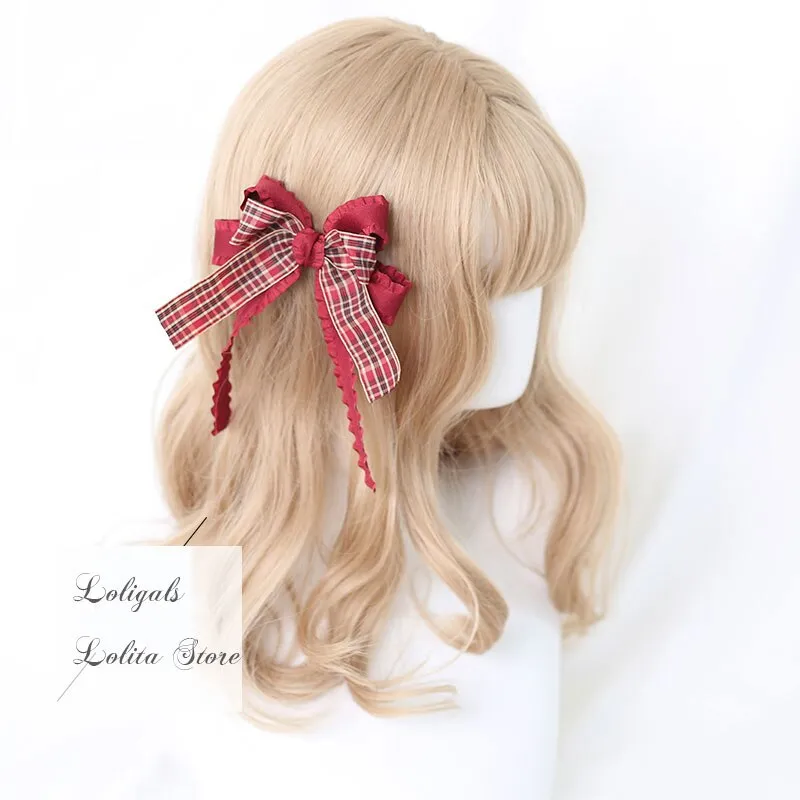 Red Plaid Lolita Headpiece Sweet Accessories Hair Clip Mini Top Hat