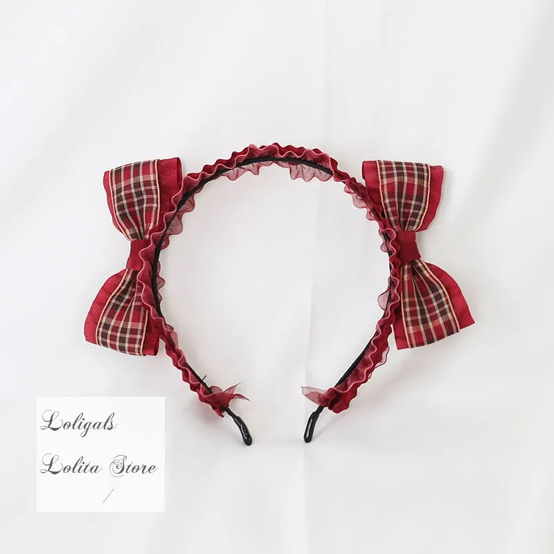 Red Plaid Lolita Headpiece Sweet Accessories Hair Clip Mini Top Hat