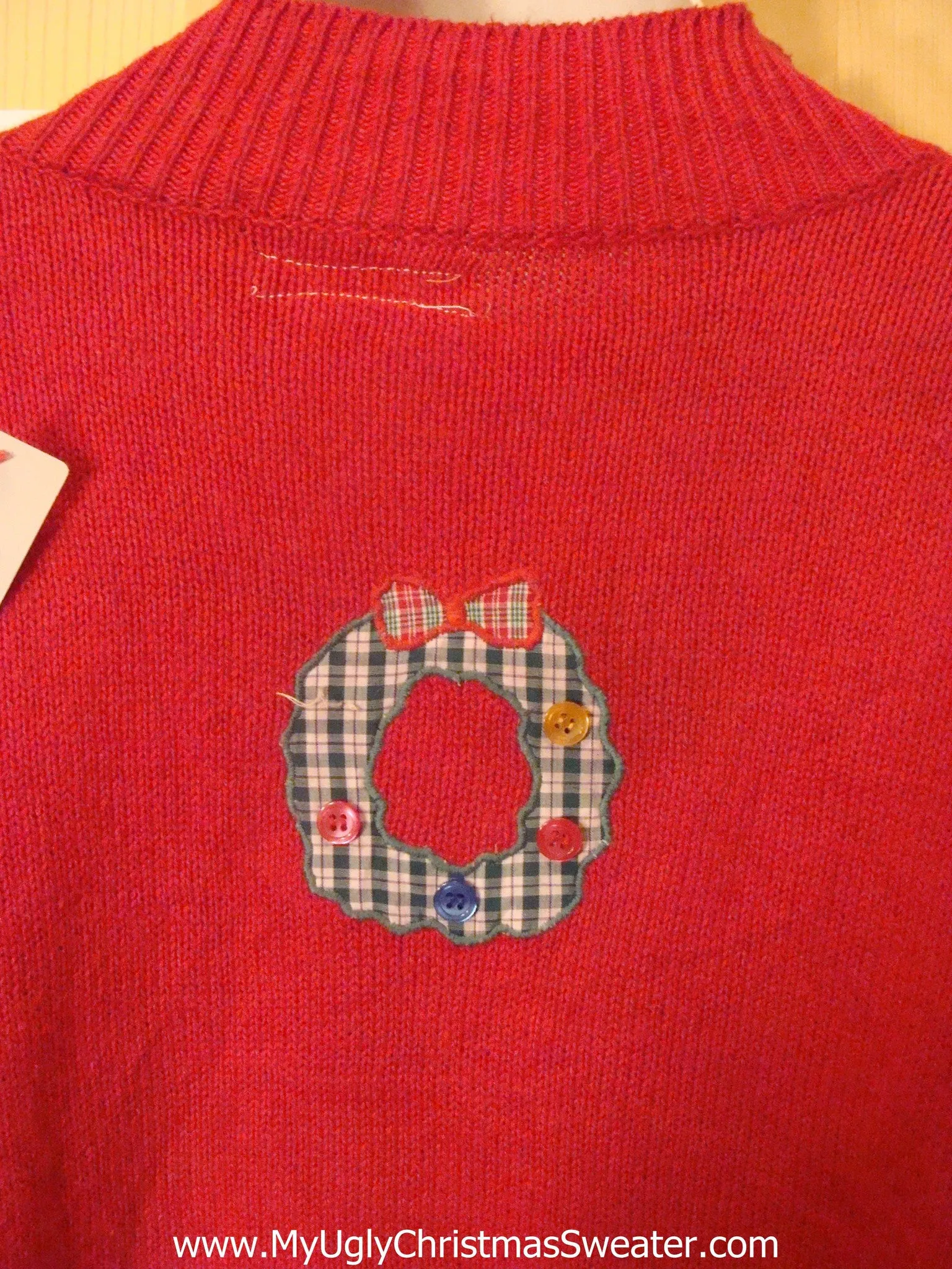 Red Tacky Light Up Christmas Sweater Plaid Wreath