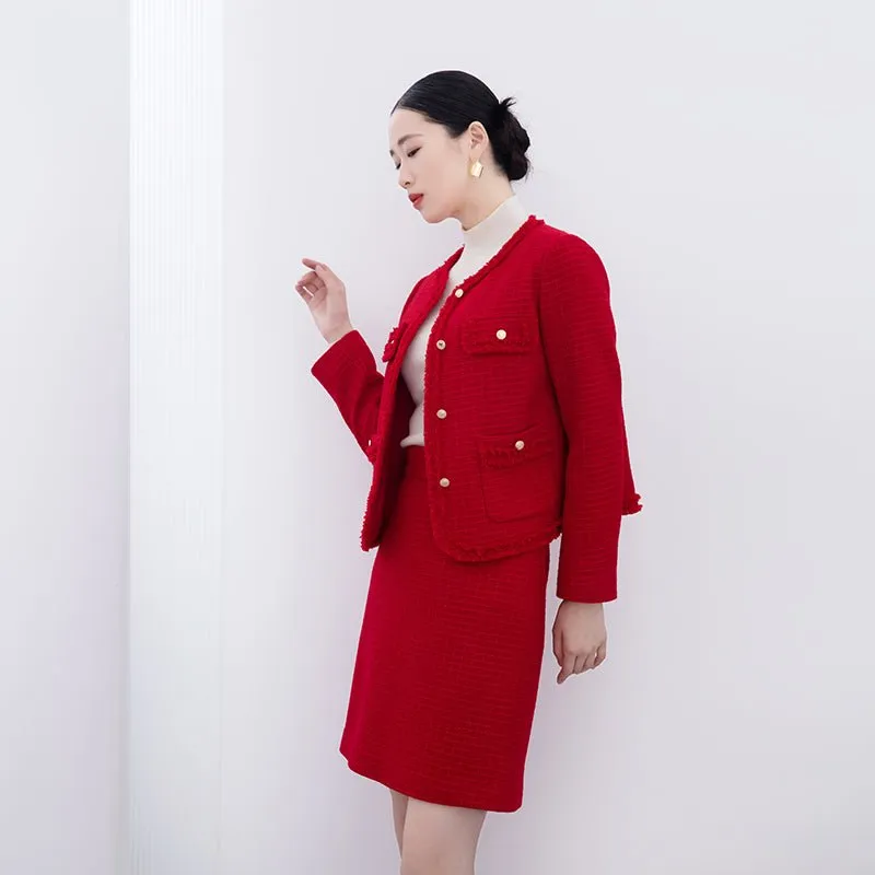 Red Tweed Ruffles Coats