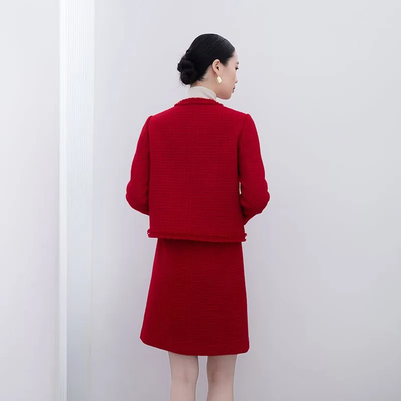 Red Tweed Ruffles Coats