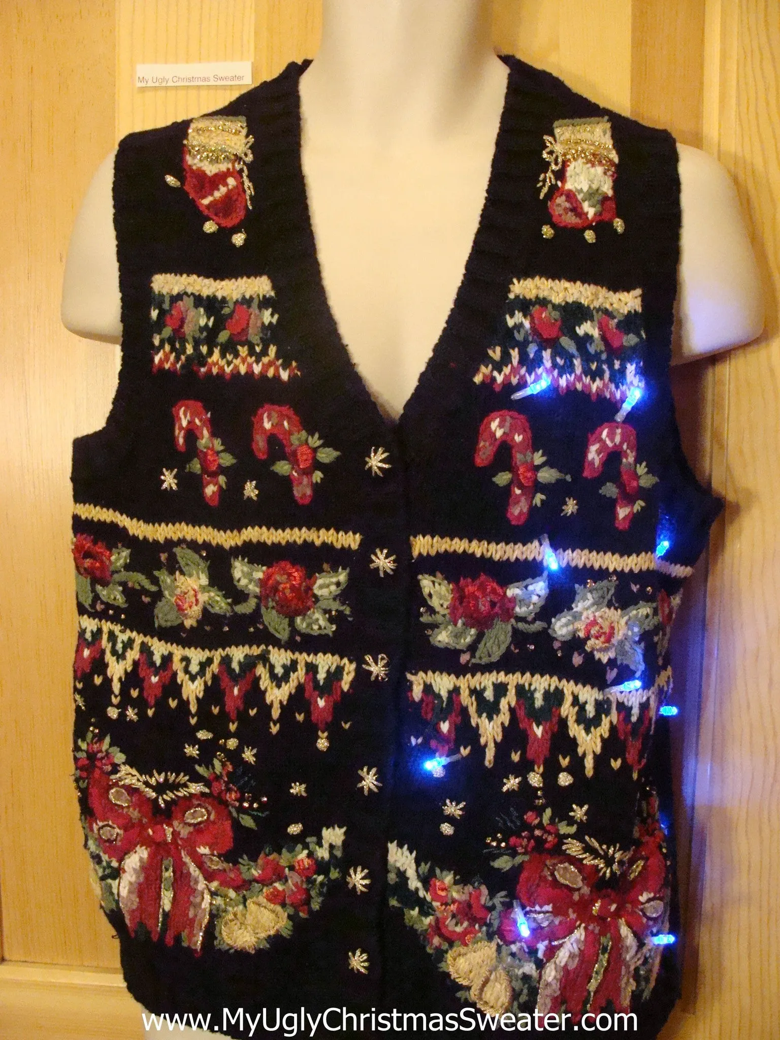 Tacky Light Up Christmas Sweater Vest with Cheesy Horrible Designs