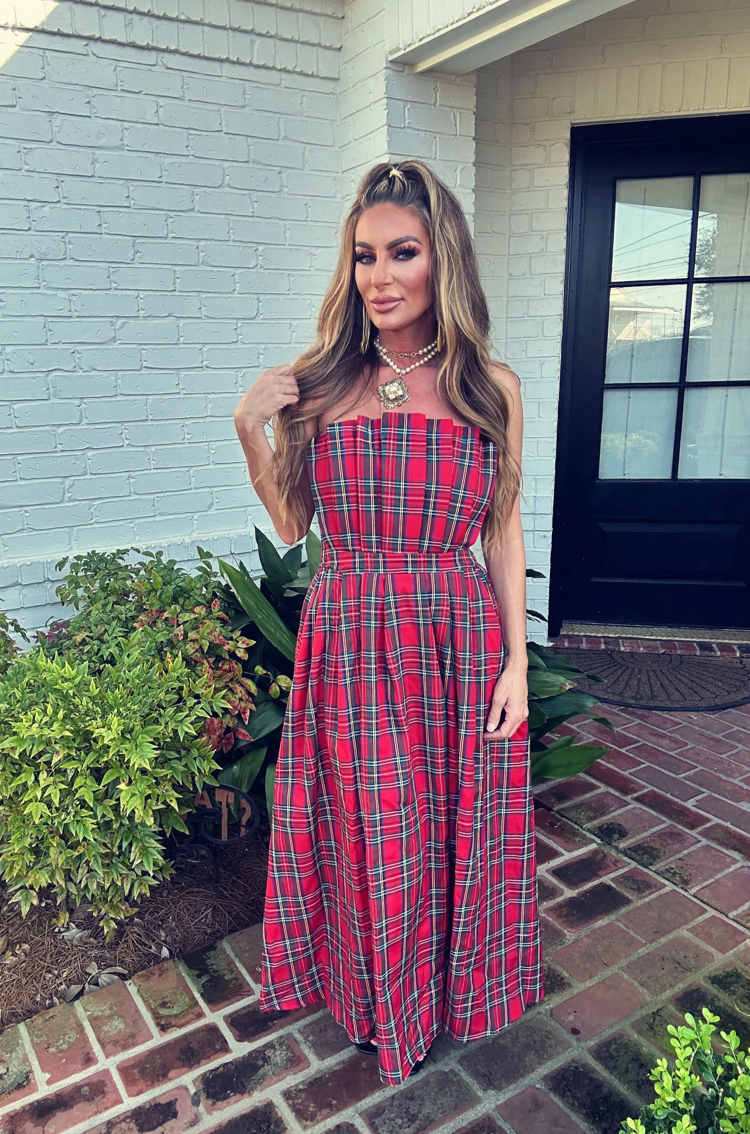 Timothy Red Holiday Plaid Maxi Dress