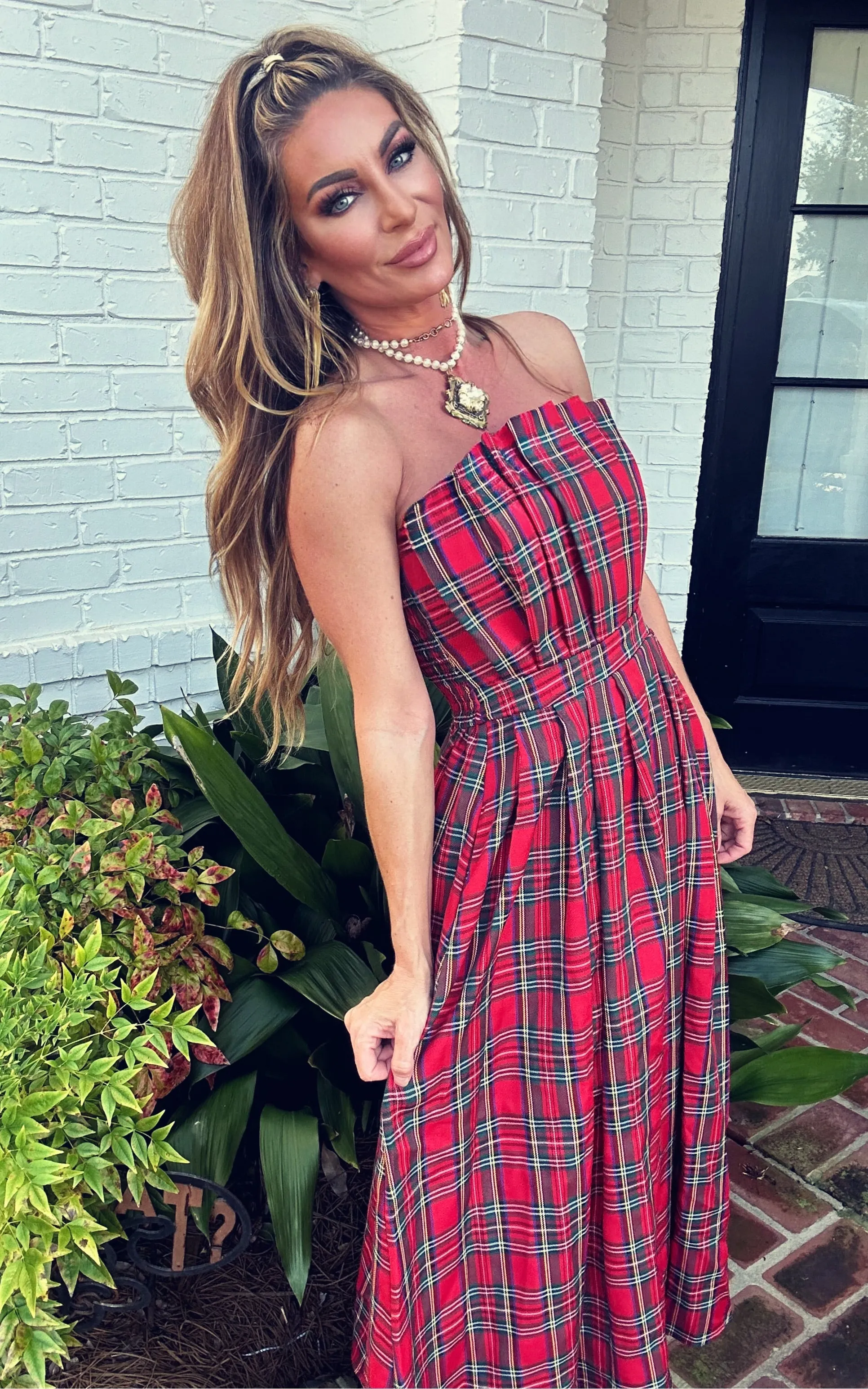 Timothy Red Holiday Plaid Maxi Dress