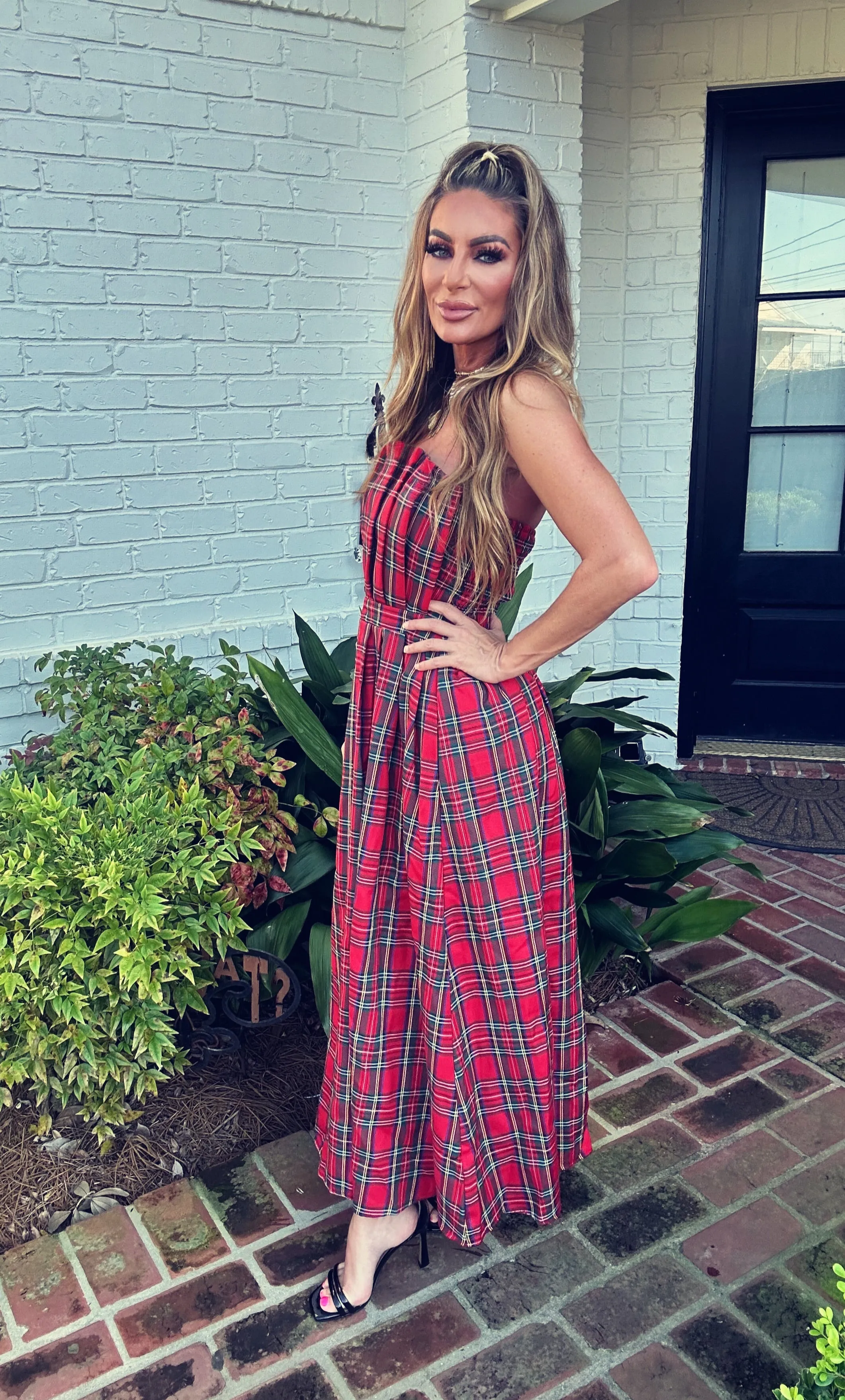 Timothy Red Holiday Plaid Maxi Dress