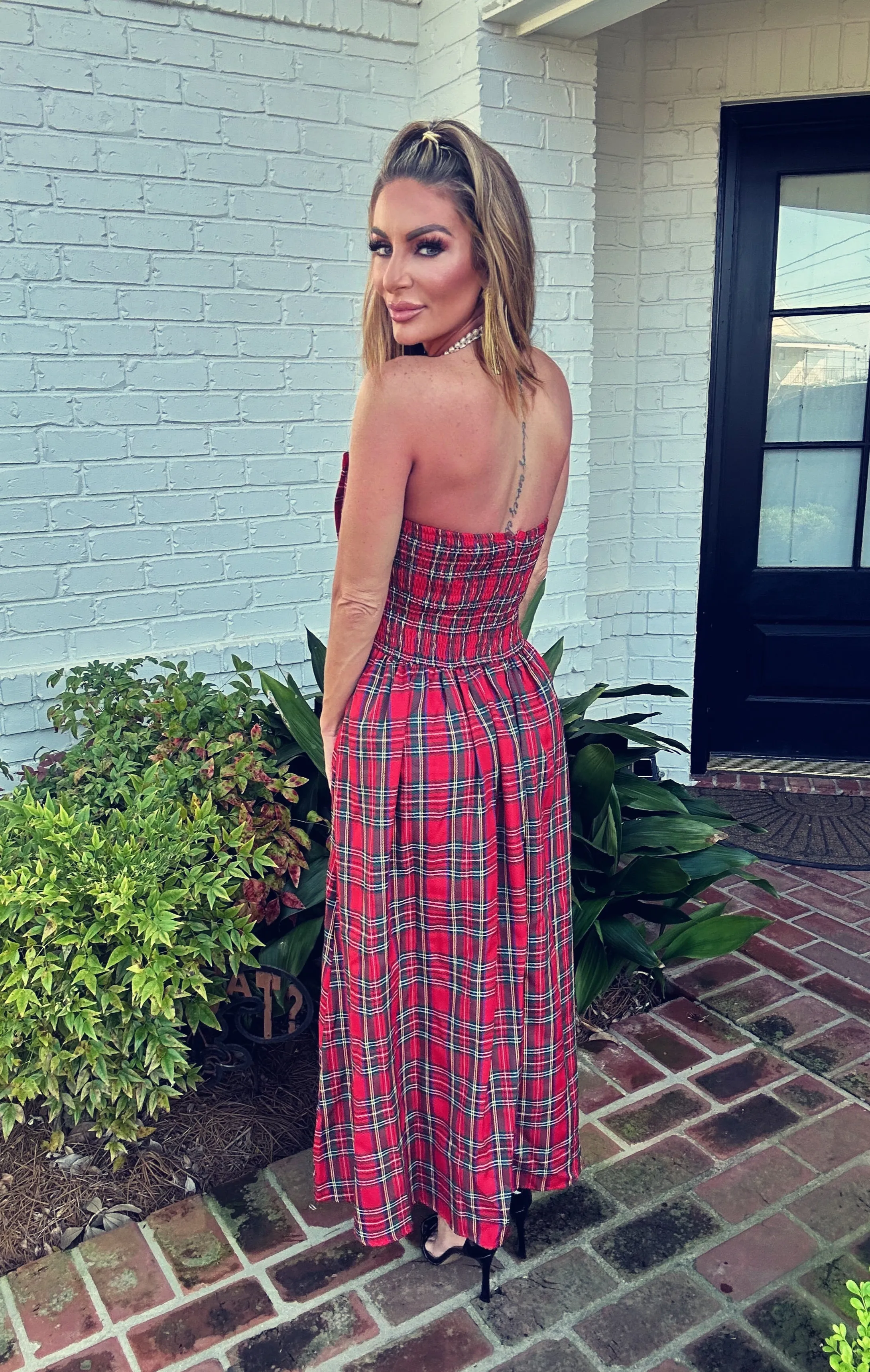 Timothy Red Holiday Plaid Maxi Dress