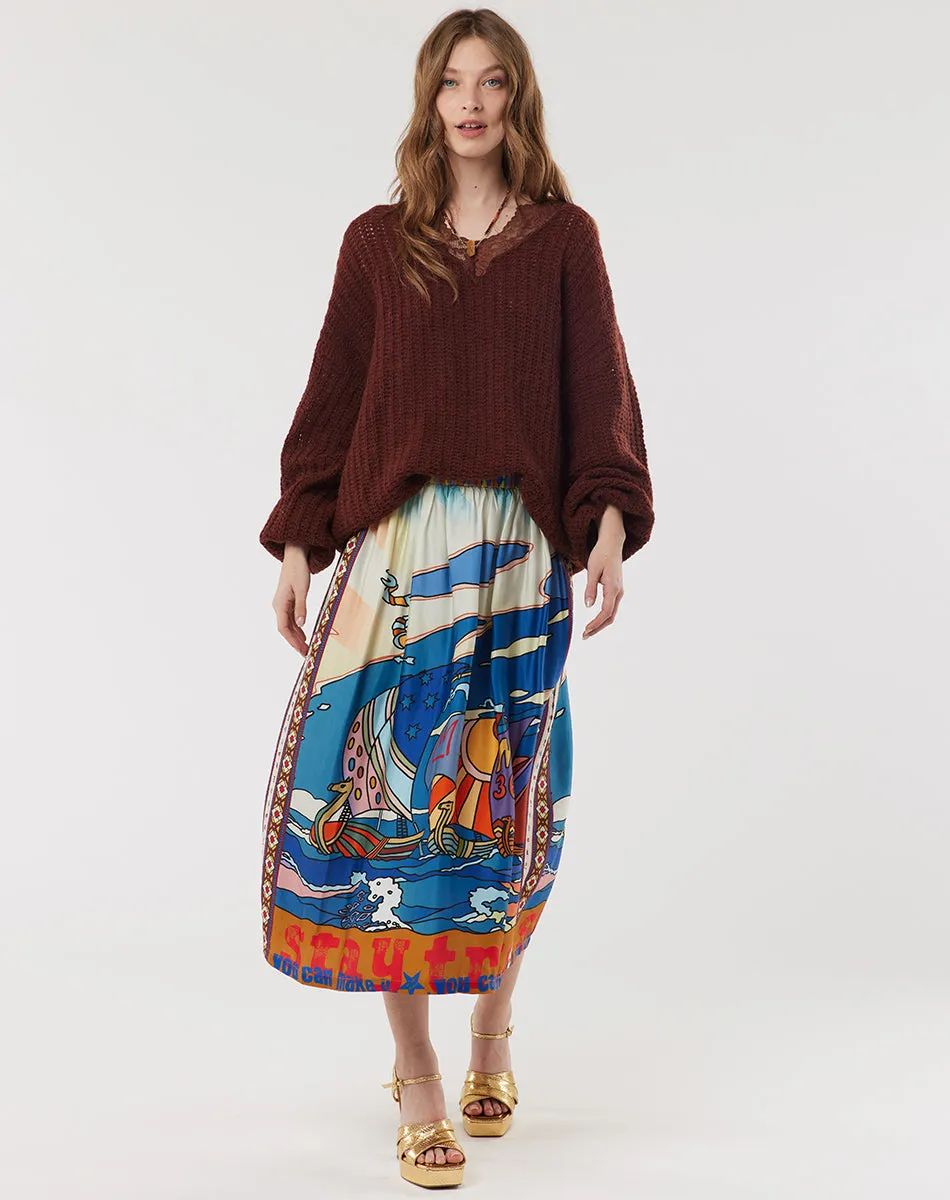 Vanessa Printed Nautical Midi Skirt