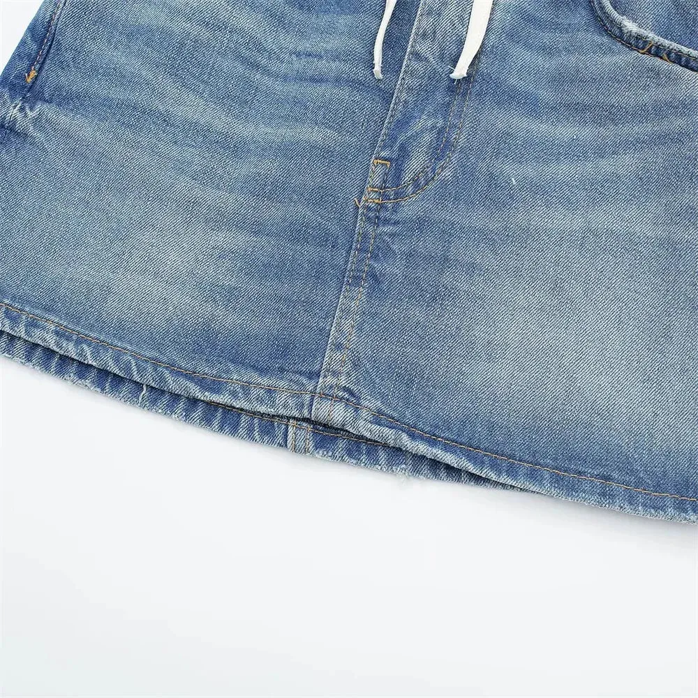 Versatile European And American Style Casual Patchwork Denim Skirt