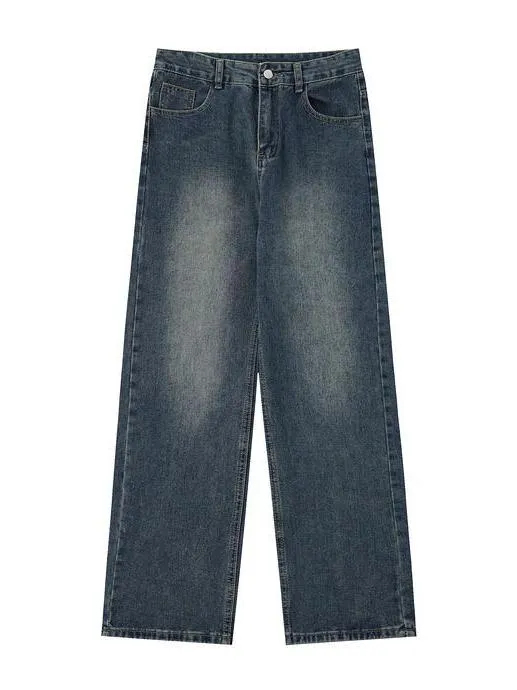 Wenkouban Vintage dark blue boyfriend jeans with washed effect