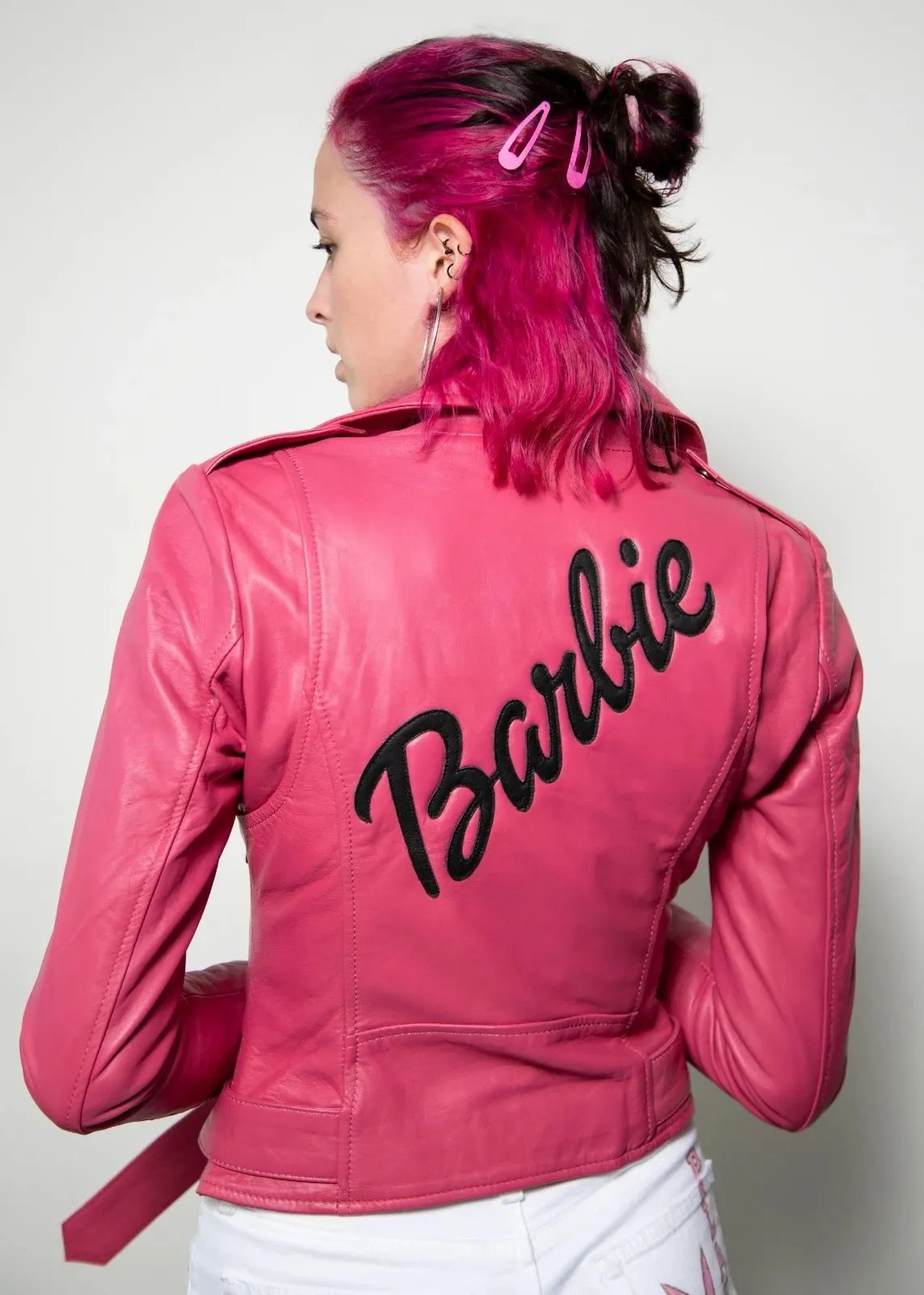 WOMENS STYLISH PINK BIKER LEATHER JACKET