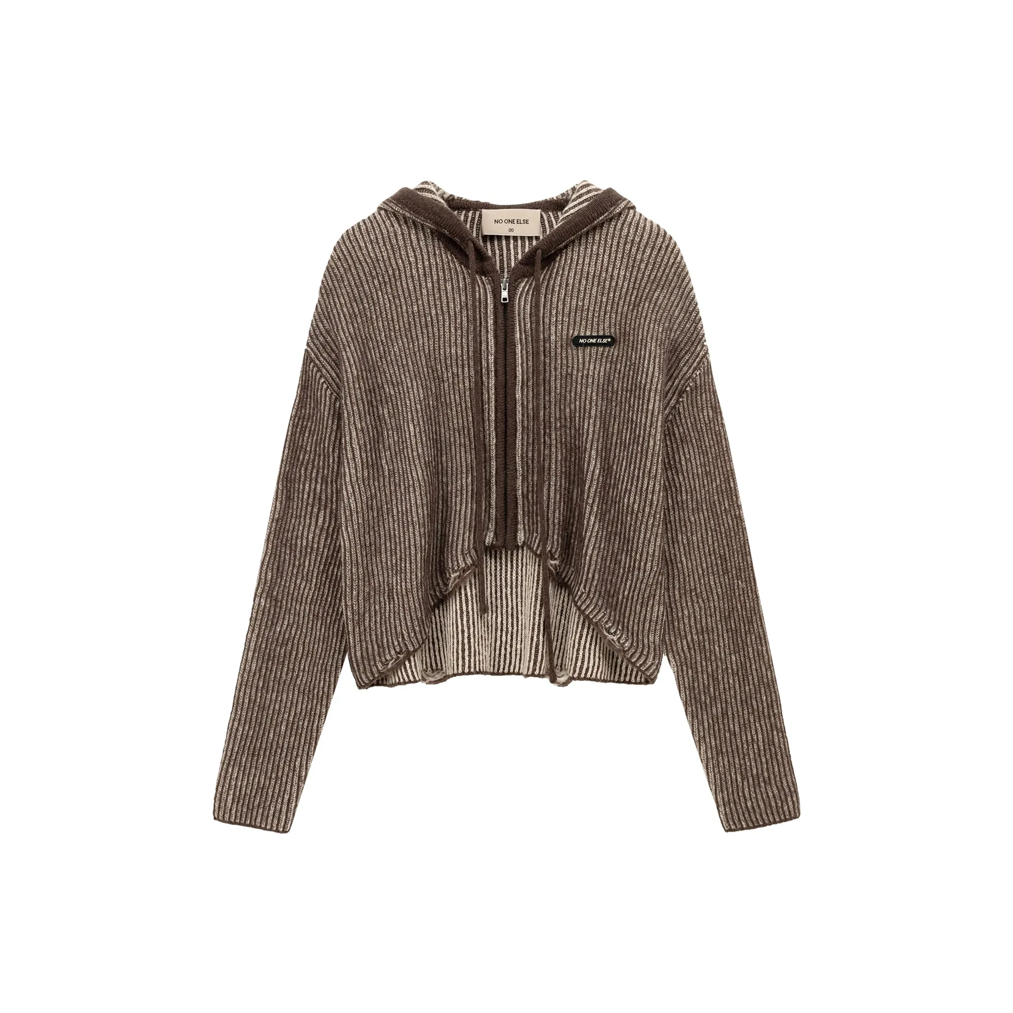 Zip-Up Hooded Knit Cardigan